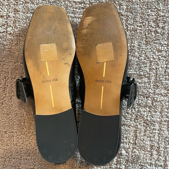 Dolce Vita Arora Black Leather Flats with Silver Buckle, Square Toe, Ballet, 6 - Picture 8 of 15